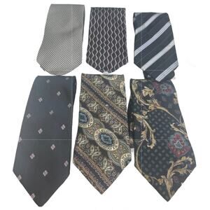 Lot of 6 Black SIlver Gray Striped Floral Vintage and Modern Mens Neck Ties